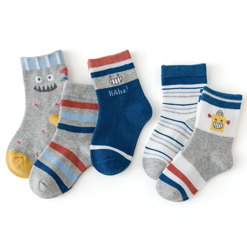 Children's soft cotton socks 5 Pairs/Lot For teens boy girl baby cute cartoon fashion warm socks set 1-12Y Autumn Winter kids CN