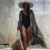 2021 Bikini Cover-ups Black Retro Striped Self Belted Women Summer Kimono Dress Beach Wear Swim Suit Cover Up Q1225 1