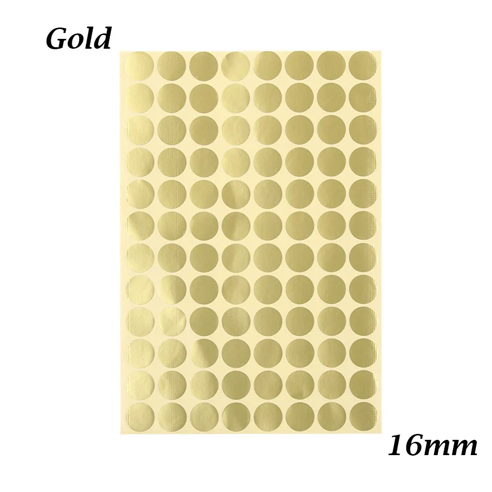 gold 16mm 5 листов, 16 мм, цветные наклейки в горошек, круглые круги в горошек, канцелярские товары, посылка, бумажные клеящиеся наклейки, DIY, вечерние этикетки - Цвет: gold 16mm