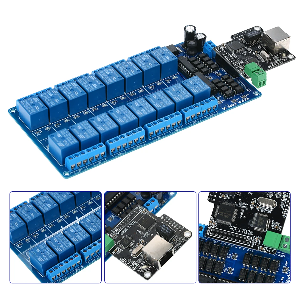 

Hot New Ethernet Control Module with 16-Channel Relay LAN WAN Network WEB Server RJ45 Port 16 Channel Relay LJ