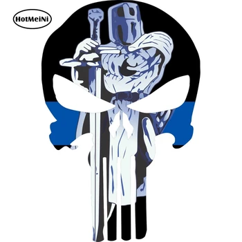 

HotMeiNi 8.5cm x 13cm PUNISHER SKULL Thin Blue Line Decal SWORD STANDING Police Decal Reflective Car Sticker