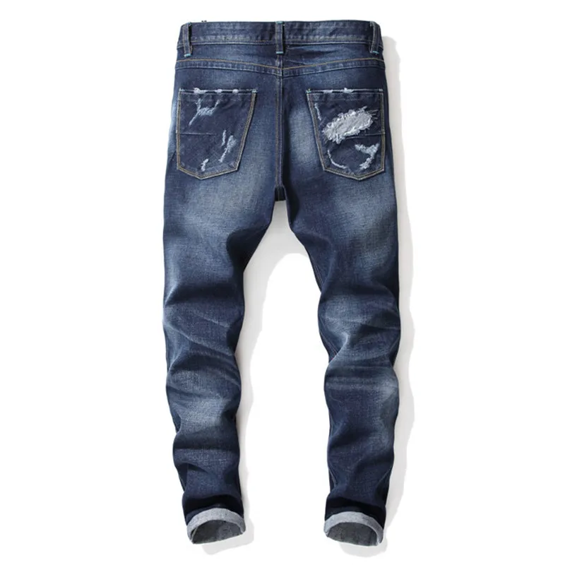 KIMSERE модные Для Мужчин's Рваные джинсы брюки с вышивкой Марка NEW Fashion Hi Street рваные джинсовые брюки с дырками джинсы с вышивкой