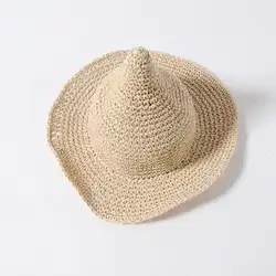 MISSKY/детские шляпы от солнца для девочек и мальчиков, одноцветная модная летняя соломенная плетеная широкая пляжный навес, шляпа, складная