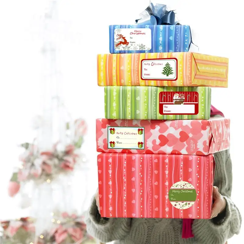 Рождественский Подарочный ярлык наклейки различные дизайны Санта Снеговики Рождественская елка Олень фестиваль праздник декоративные подарки наклейки