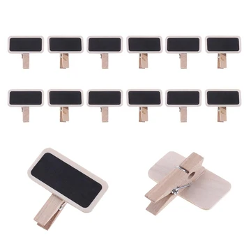 

12pcs Labels Mini Chalkboard Weddings Home Message Board Office Reusable With Clip Mini Decoration Signs Retangle Wooden