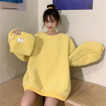 

Women Sweatshirts Autumn Oversized Pullover HoodiesKorea Lantern Sleeve Loose Hooded Tops Casual Sweatshirt With Fashion Bag