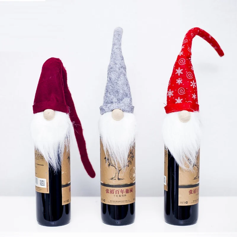 Christmas Wine Bottle Decor Set Santa Claus Snowman Bottle Cover Clothes Kitchen Decoration for New Year Xmas Dinner