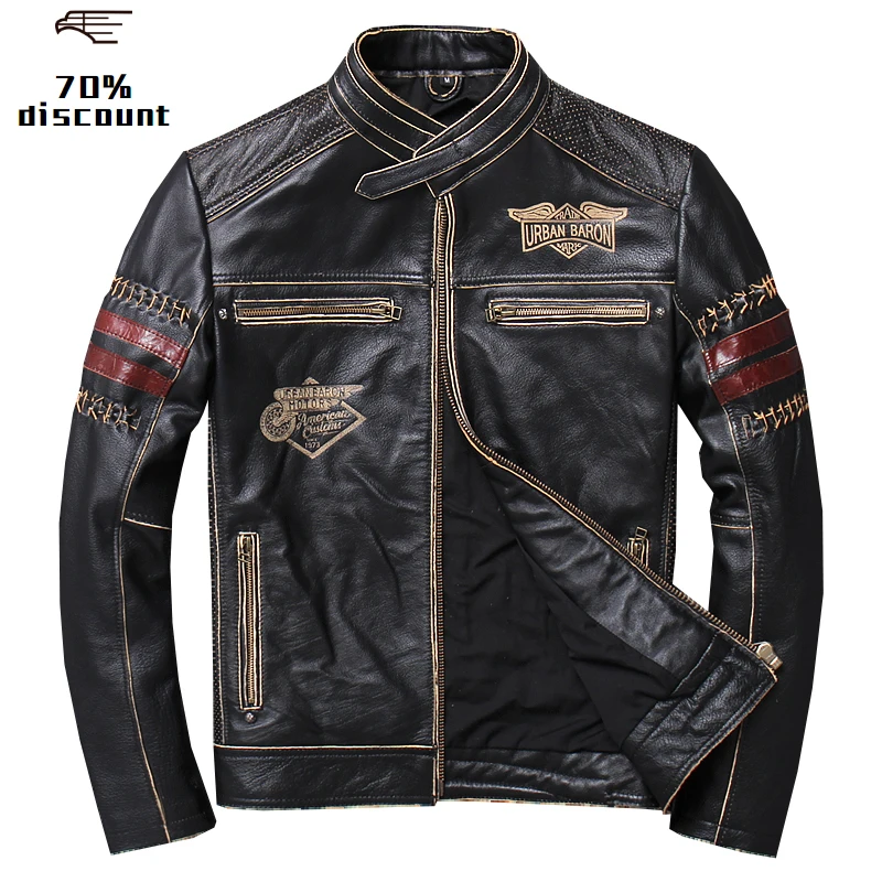 

2020 Vintage Black Men Slim Fit Motorcycle Leather Jacket Plus Size XXXL Genuine Cowhide Spring Natural Biker Coat FREE SHIPPING