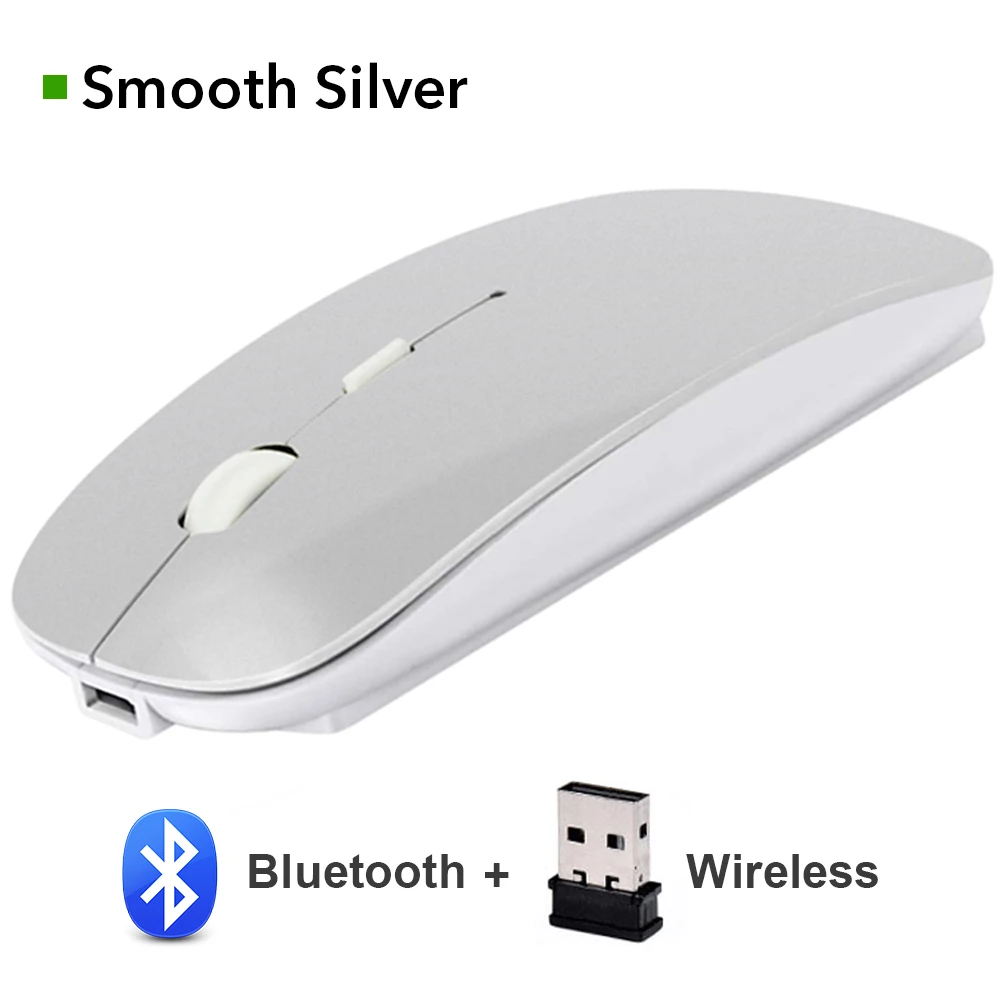 Беспроводная Bluetooth мышь беспроводная Бесшумная компьютерная мышь для ПК ноутбука Mause перезаряжаемая эргономичная оптическая USB мышь - Цвет: Bluetooth 4.0 Silver