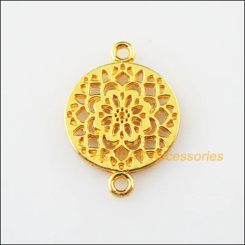 

15Pcs Gold Plated Round Flower Charms Connectors Pendants 14x20mm