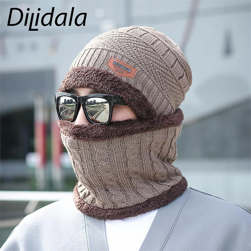 Dilidala, зимняя шапка, нагрудник для велоспорта, зимняя теплая шапка, плюс бархат, вязаная шапка, дикая мужская шапка, одноцветные зимние шапки для мужчин
