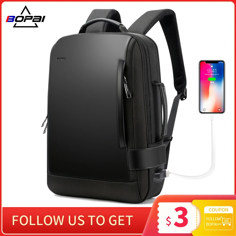 Laptop Bagpack Mochila Rucksacks Expandable Usb-Charging Nylon Travel BOPAI Black Men