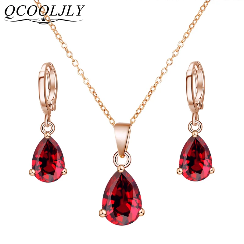 QCOOLJLY Новое поступление Благородный CZ Кристалл женский свадебный комплект