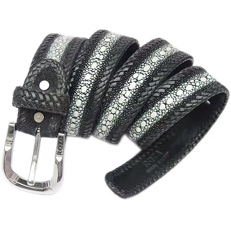 

Authentic Real Stingray Leather Braided Border Pin Buckle Men's Casual Waist Strap Thailand Genuine Skate Skin Male Belts