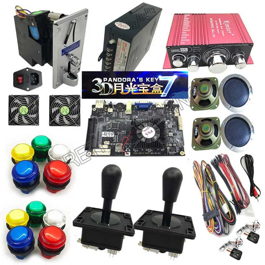 Happ joystick 3D Pandora7 DIY Полный комплект с 2650 в 1 PCB, монетоприемник, блок питания, джойстик, светодиодный кнопка для аркадных игр - Цвет: Happ joystick