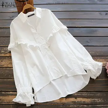 

Elegant Ruffle Tops Women's Spring Blouse 2020 ZANZEA Casual Long Sleeve Shirts Solid Lapel Work Blusas Plus Size Tunic Tops 7