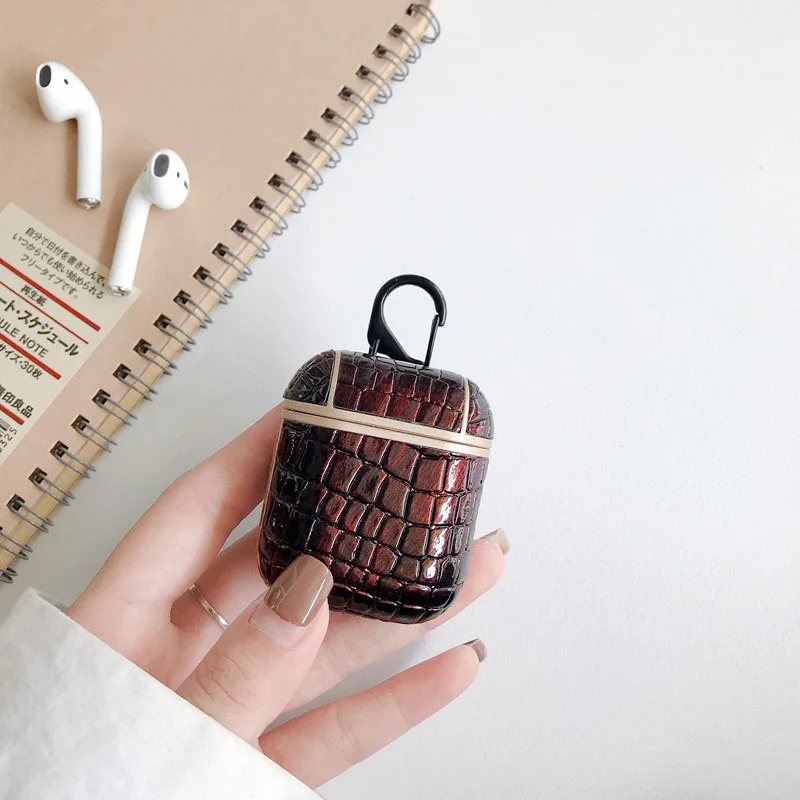 Dark red Модный кожаный чехол для наушников Airpods 2 Airpod 1 чехол бизнес-корпусы гарнитурные Airpods кожаный корпус-брелок для ключей аксессуары - Цвет: Dark red