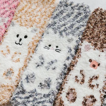 

1 Pair Plush Coral Fleece Socks Women Tube Socks Autumn And Winter Cartoon Animal Cute Thick Warm Sleeping Floor Socks