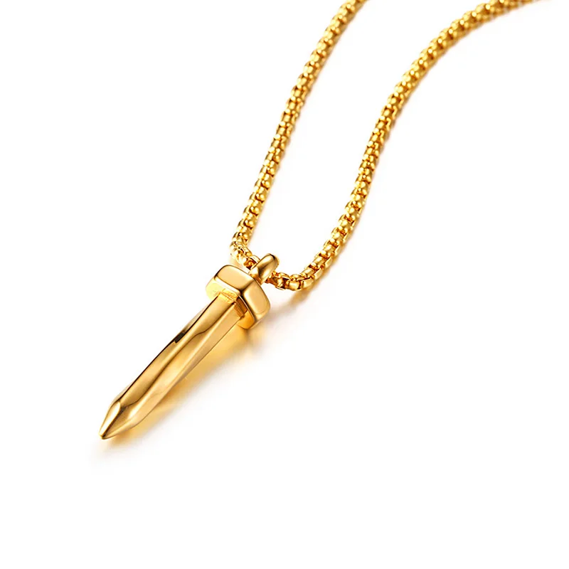 Tidal Men Jewelry Hot Sale Stainless Steel Nail Shape Pendant Cool Style Polished Attractive Gold Necklace Accessories for Male | Украшения