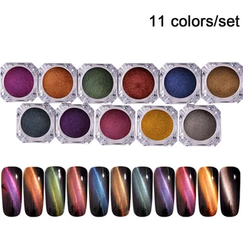 

11pcs Salon Art Decoration Dipping Glitter DIY Starter Gel Polish Dust Neon Mirror Nail Powder Tips Cat Eye Makeup Tools