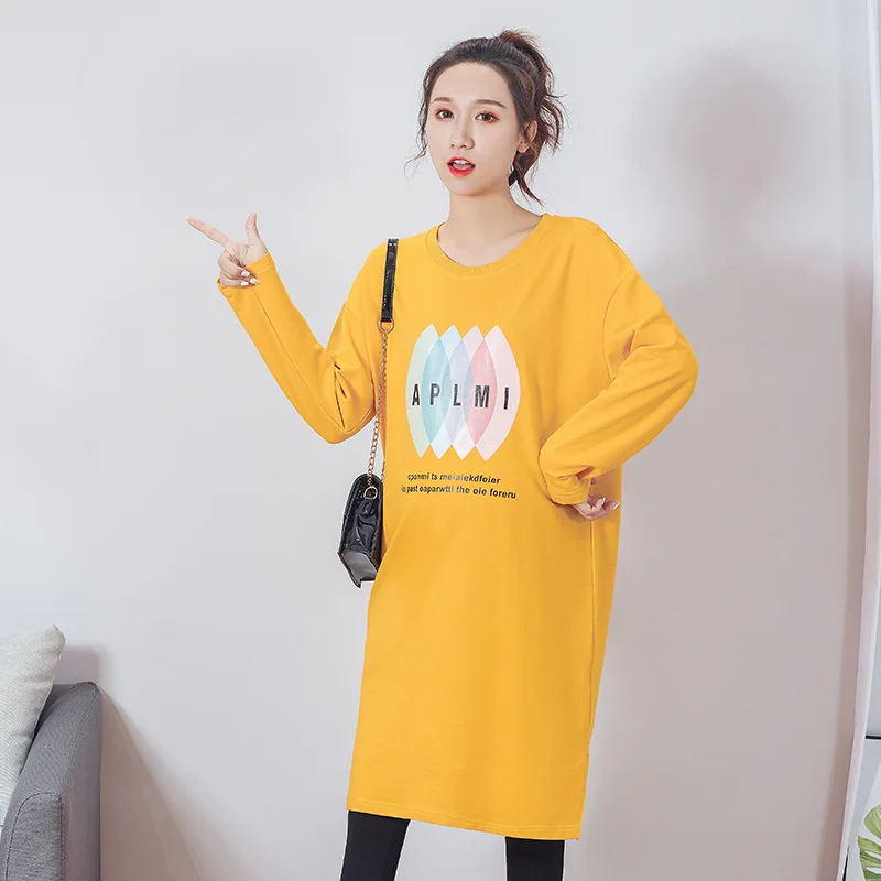 

Maternity Clothes Cool Printed Autumn And Winter 2019 Fashion Models Korean Series Button Pure Cotton Nursing Medium-length Dres