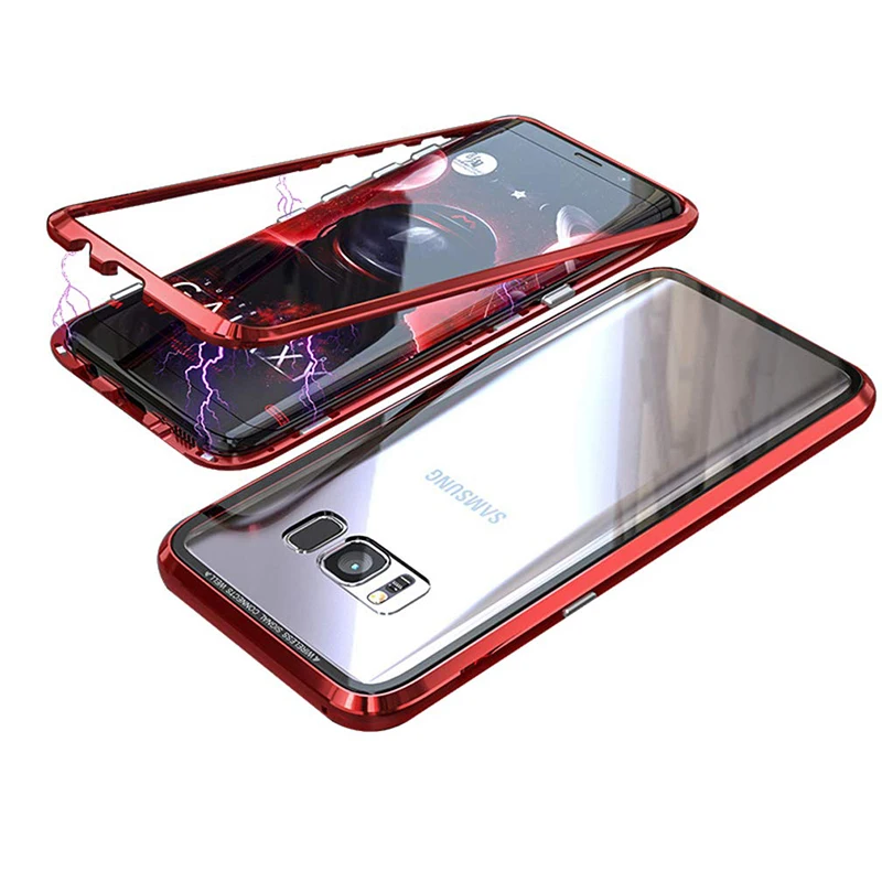 Магнитные поглощающие металлические Чехлы для Samsung Galaxy S8 Plus, двухсторонняя, для стекла для Samsung Galaxy S8 противоударный чехол - Цвет: Red Double Glass