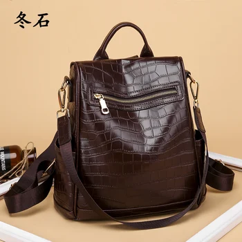 

Vintage Stone Pattern Women's Backpack 2020 PU Leather Backpack for Teens School Backpacks Travel Fashionable Backpack for Women