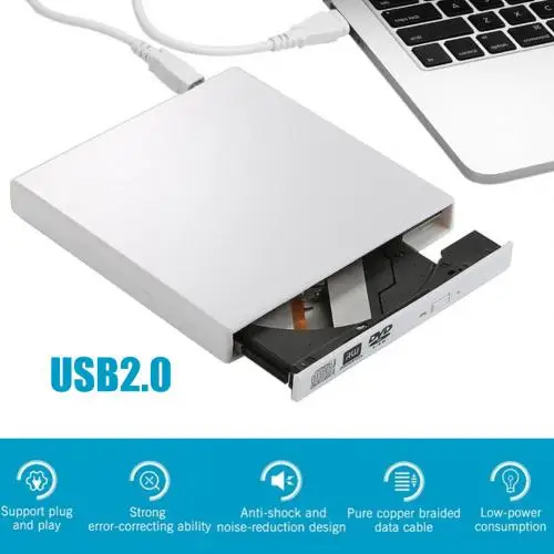 Тонкий внешний оптический привод USB 2,0 DVD комбинированный DVD rom плеер CD-RW писатель подключи и играй для ноутбука Настольный ПК Windows - Цвет: Белый