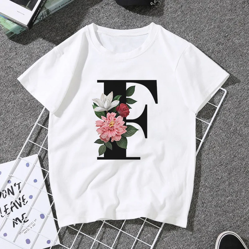 A B C D E English Alphabet Print T Shirt Women 2020 New Summer Couples Lovers Female T-Shirt Harajuku Casual White Tops Tshirt