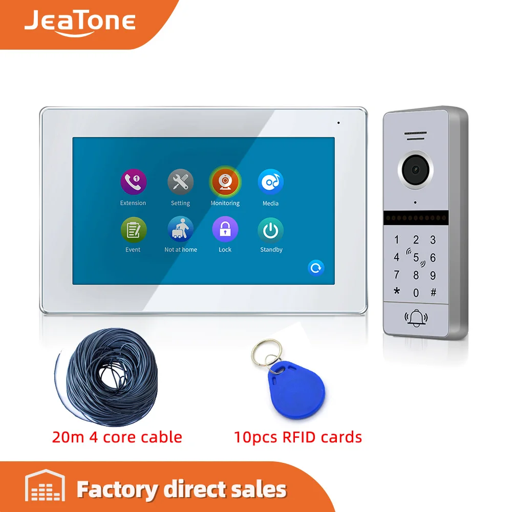 

Jeatone New 7 inch FHD 1080P Glass Touch Screen Video Door Phone Intercom System with RFID Card/Password Function For Villa