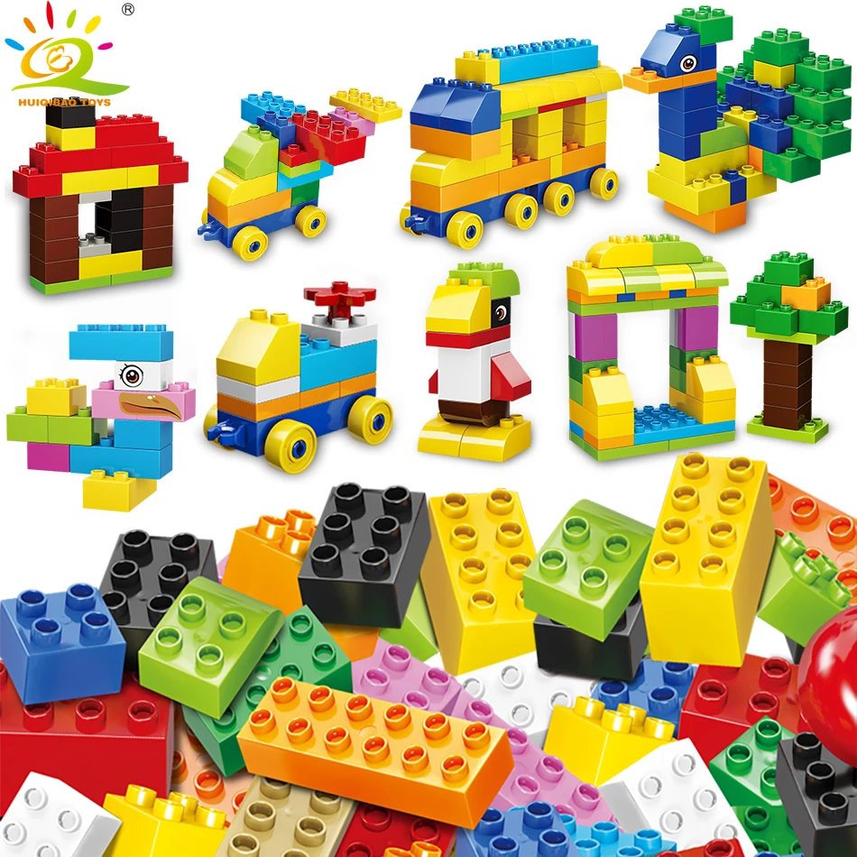 

Creative DIY Big Size Colorful Building Blocks Compatible Duploed train animal Car truck Bricks Education toy for children gift