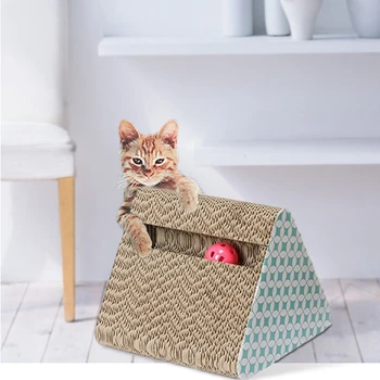 

Triple-Cornered Solid Cat Scratch Board Vertical Corrugated Paper with Bell Claw Grinder Protection Sofa