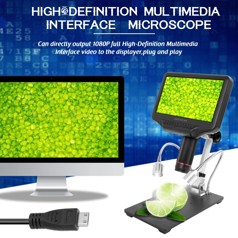 Andonstar AD407 7 дюймов Экран 3D Цифровые микроскопы 270X высокой четкости мультимедийные Интерфейс с объективом длинного расстояния по изготовлению микроскопов