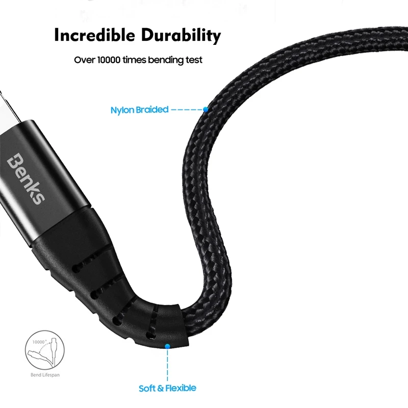 Benks M11 3A 8 Pin USB c PD MFI кабель для быстрой зарядки, Длина: 1,2 м