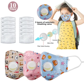 

Kids Cotton PM2.5 Anti-smog Anti-Dust Adjustable and Reusable Masks Activated Carbon Mask Protection with 10 Filters