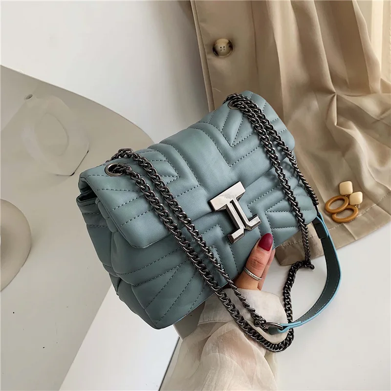 

New High Quality Retro Small Square Bag Ladies Handbag lock buckle leather chain Women embroidery Thread Shoulder Crossbody Bags