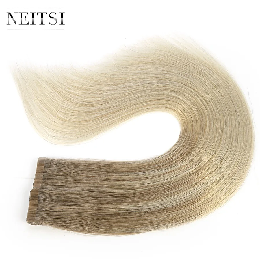 Cappucino Balayage Накладные человеческие волосы Neitsi Remy на Клейкой Ленте, прямые волосы с двойным нарисованным клеем, кожный уток 20 дюймов, 2,5 г/локон, цвет балаяж - Цвет: Cappucino Balayage
