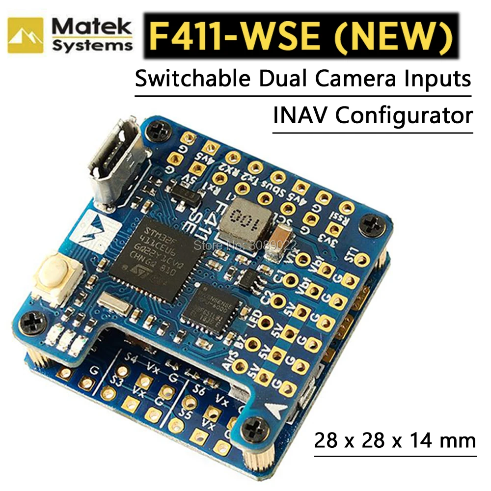 

Matek Mateksys F411-WSE Compact Flight Controller & BEC 5V Output Built-in 2-6S ESC 78A Current Senor For iNAV RC Drone Wing