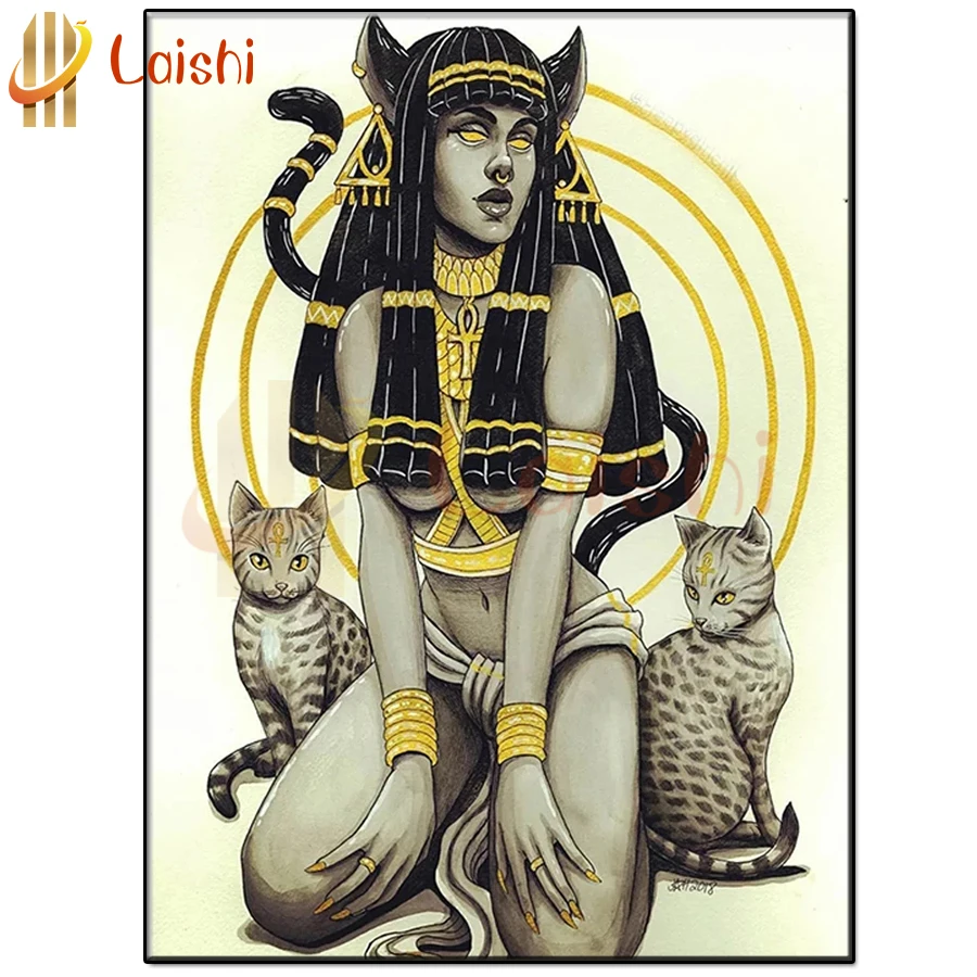 Алмазная живопись египетской кошки и Клеопатры, полный круг, квадратная  дрель, картина своими руками со стразами, мозаика для вышивки крестом,  королева | AliExpress