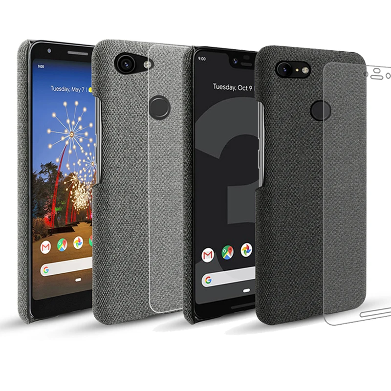 Hard PC Canvas Phone Case With Screen Protector Full Fitted Shookproof Tough Cloth Back Cover for Google Pixel 3/3 XL/ 3a/ 3a XL |