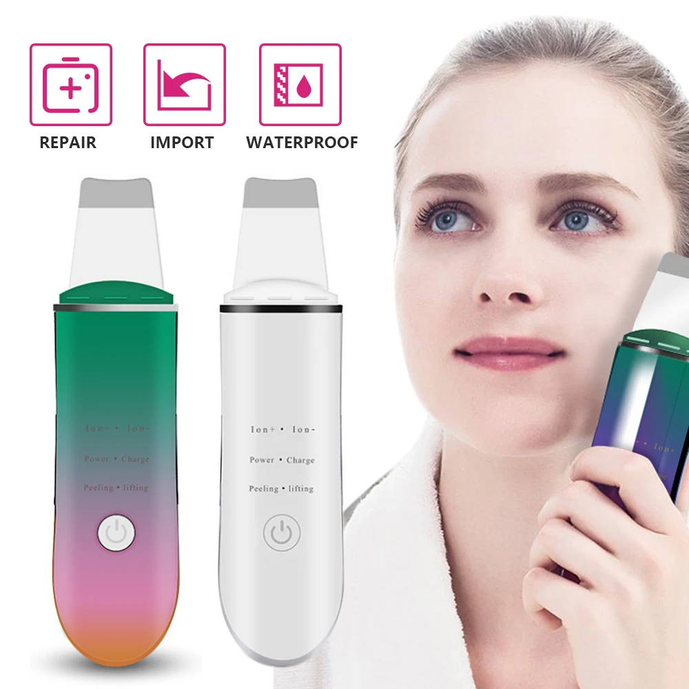 

USB Charging Ultrasonic Ion Face Skin Scrubber Facial Cleansing Spatula Peeling Vibration Blackhead Removal Face Care Machine