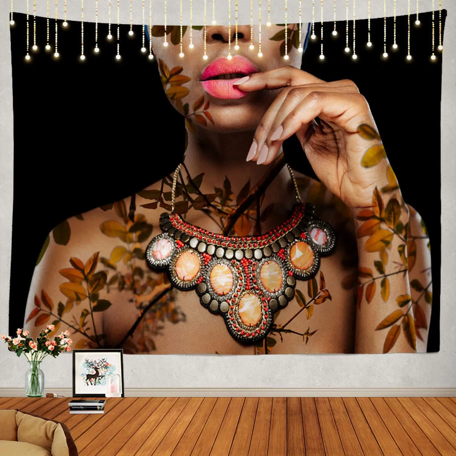 

African Woman with Her Lips Black Africa Wall Hanging Large Tapestry