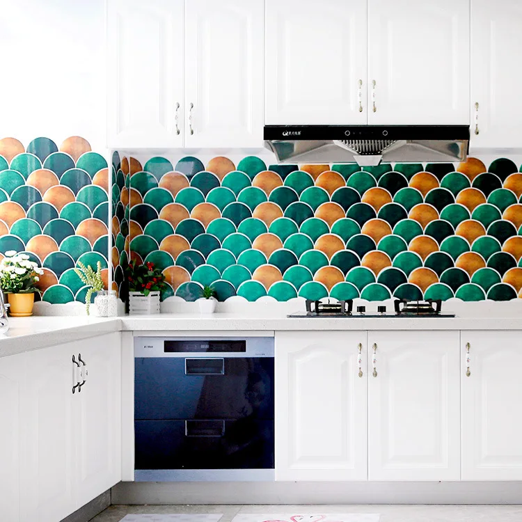 

Creative DIY Scalloped Dragon Scale Tile Sticker Kitchen bar decoration stickers PVC Waterproof and Oilproof 3D Wall paper