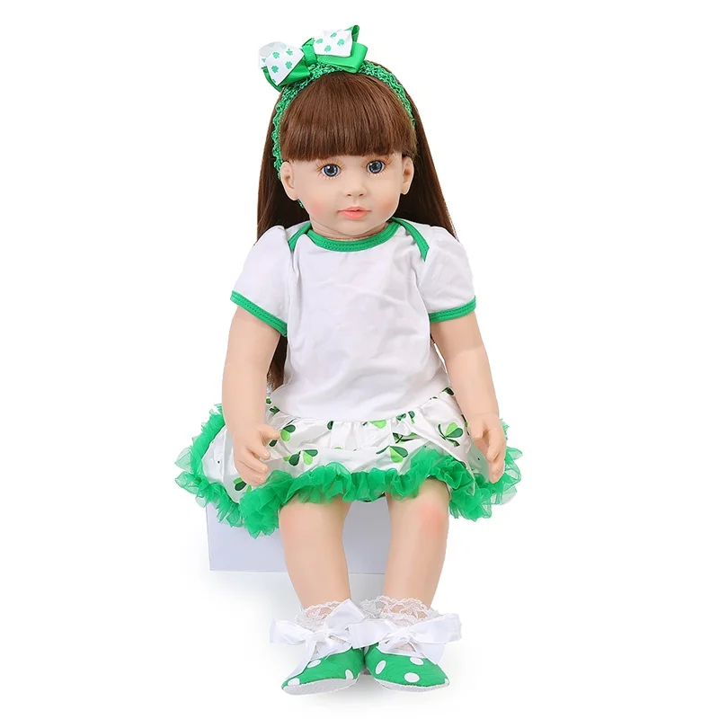 Кукла-Реборн, 60 см, игрушки для девочек, силиконовая, для новорожденных, принцесса, для малышей, живое, зеленое платье для милых детей, подарок на день рождения