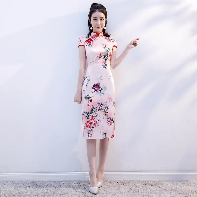 Женское элегантное вечернее платье в традиционном китайском стиле с принтом из вискозы, длиной до колена, Ципао, M-4XL