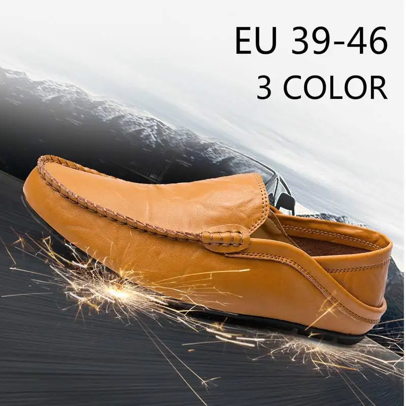 Mikarause Summer Casual Shoes Men Genuine Leather Loafers Mocassin Homme Men Comfortable Work Big Size Flats Driving Shoes