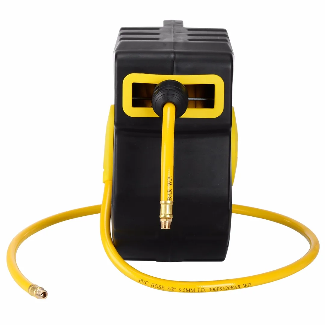Retractable Air Compressor Hose Reel 3/8  X 50   Auto Rewind Garage Car Washing Tool PVC Garden Water Hose Reel Watering Tool