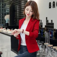 Red Blazer Women Long Sleeve Suit Jackets Femme Solid Black Single Button Coat Slim Fit Office Lady Coat Female Top 2021 Fall 1