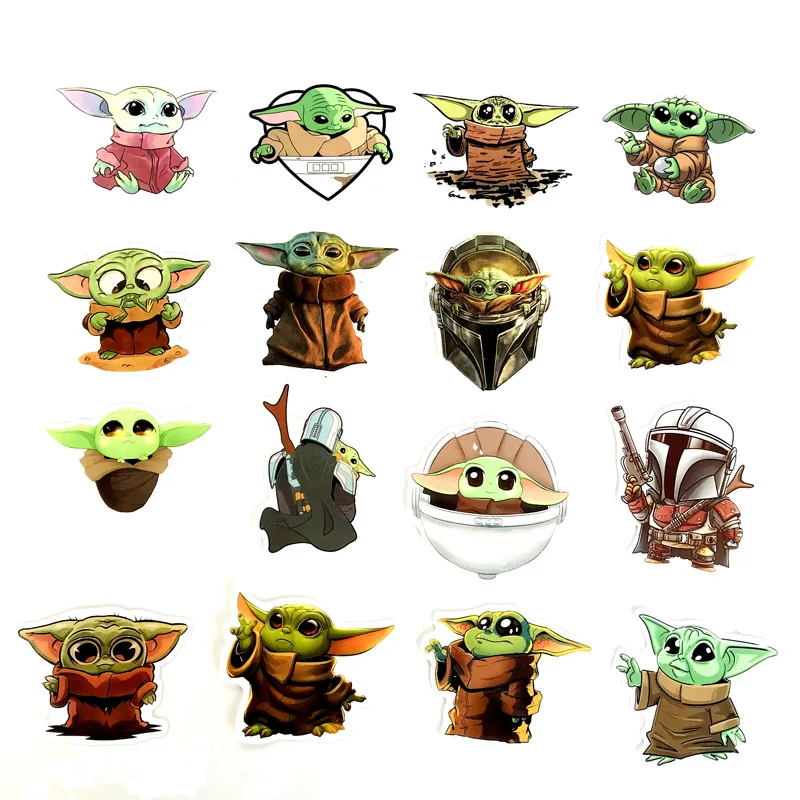 10/20/30/40/50pcs Cartoon Baby Yoda Stickers Waterproof PVC Skateboard Luggage Motorcycle Guitar Star Wars Mandalorian Sticker