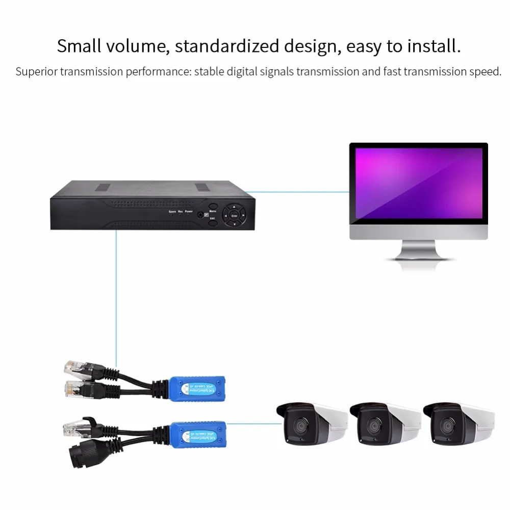 1 Pair POE Network Splitter Separator Receiver for RJ45 Network Cable PoE Splitter Injector
